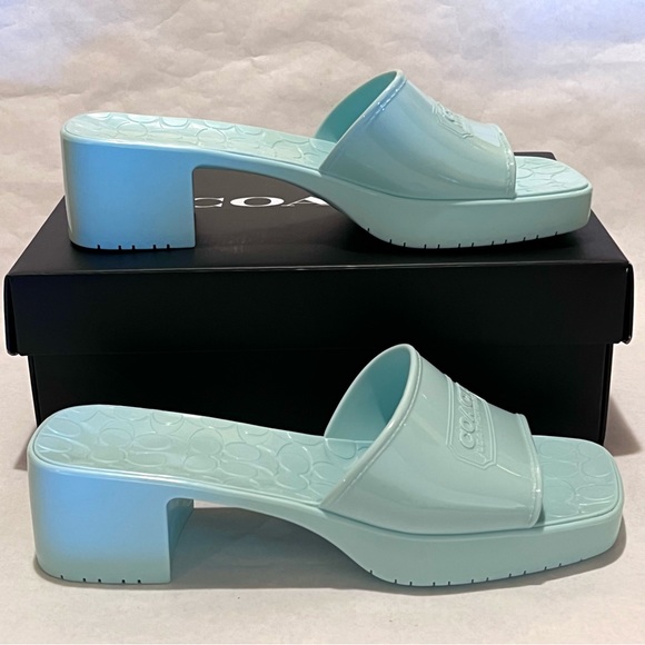 Coach Scarlett Rubber Block Heel Sandals Size 10 Sea Mist (Green/Blue) - Picture 5 of 13